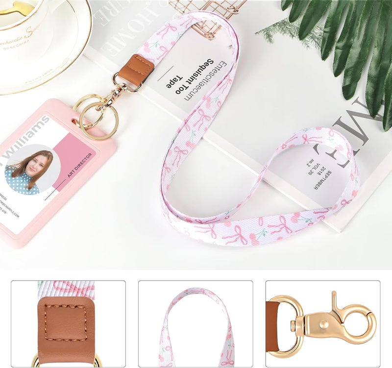 Knagsfa Lanyards for Keys, Neck Lanyards for ID Badges with Metal Hook, Cute Keychain Lanyard for Women, Bow Cherry - Image 4